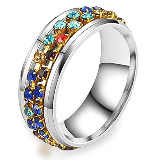 no name Other - NWT multi-colored faux gemstones SILVER tone spinner ring, Men/Women size 10